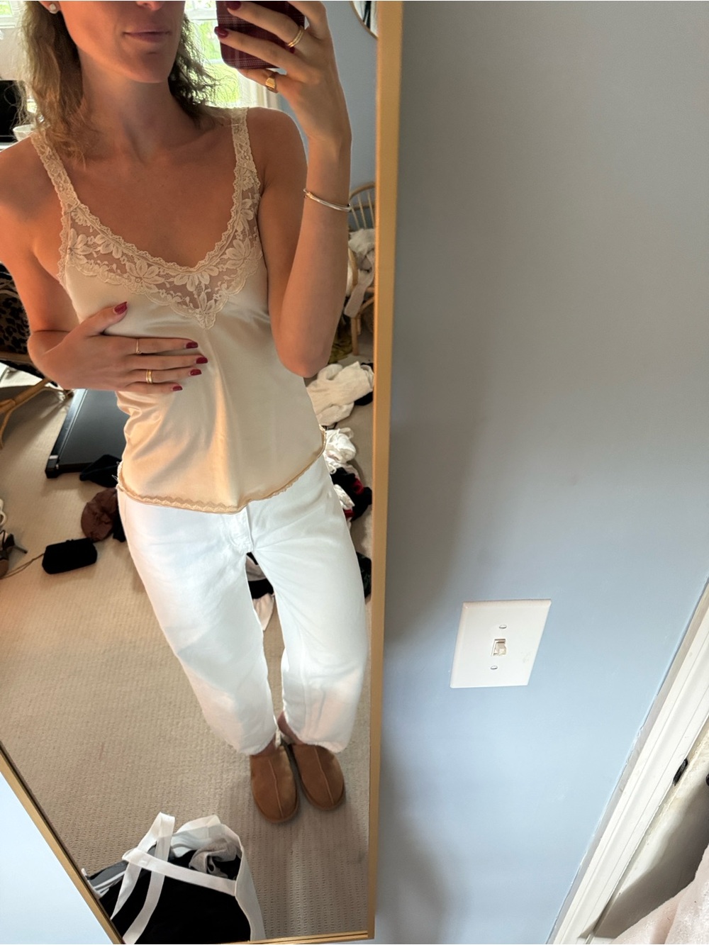 Lace-Trim Satin Camisole in Cream